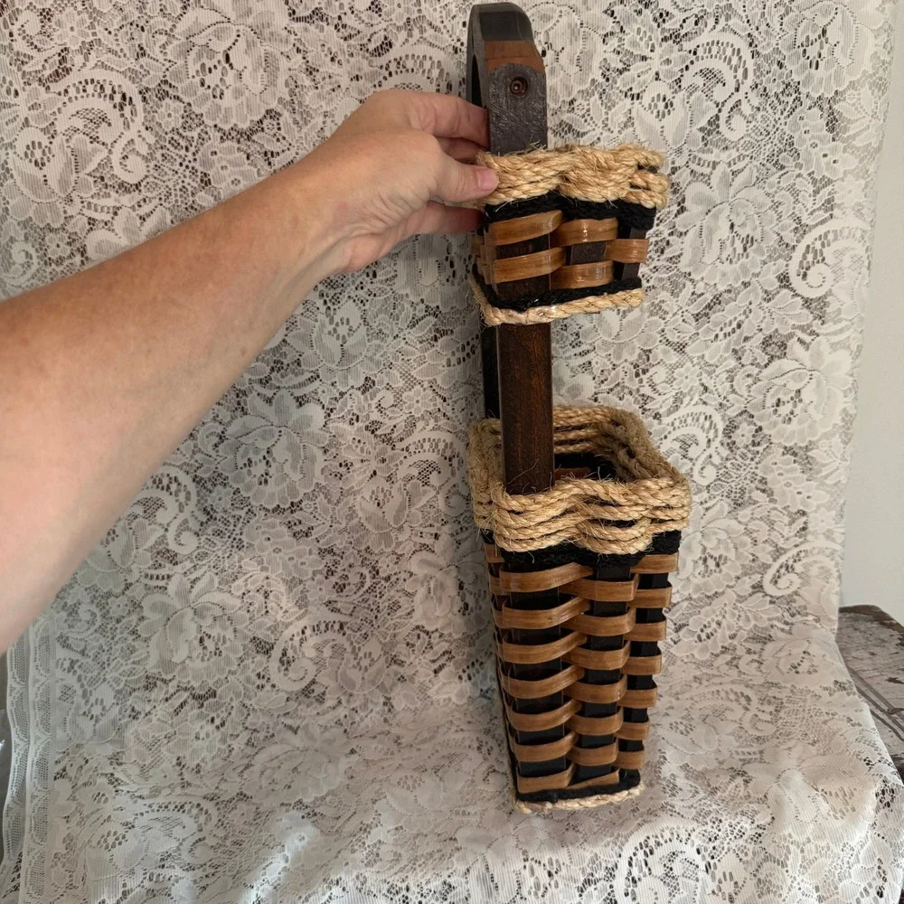 Foxcreek Basket Co Handmade Woven Wall Organizer 3 Hook Mail Rack 22in Farmhouse
